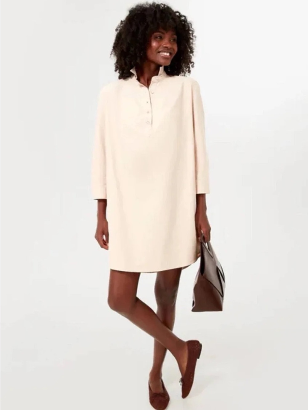 Tuckernuck Polly Mini Shirt Dress Beige Cotton Collared Large